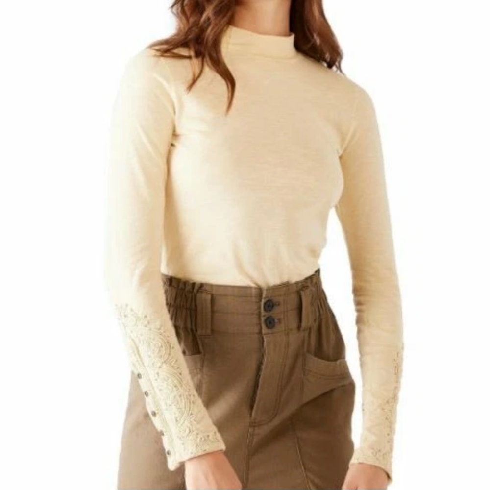 Free People Hooked On You Cuff Wheat Embroidered Long Sleeve We The Free Lrg EUC